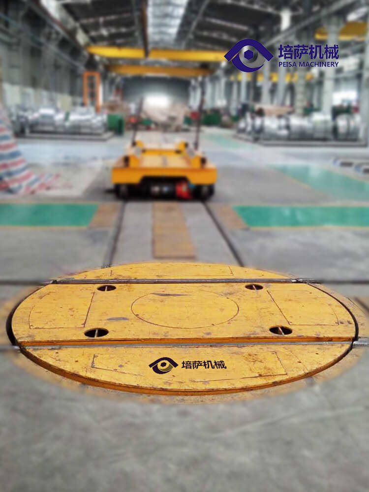 90 -degree turning electric turntable+rail flat car