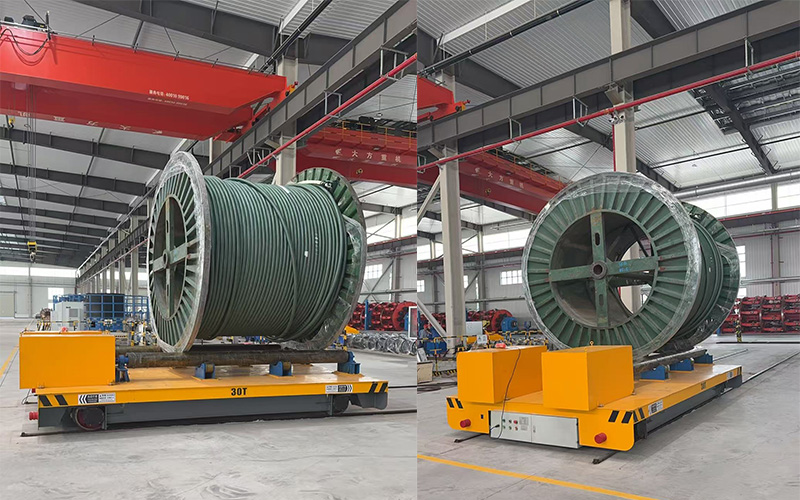 cable drum powered rail transfer cart for handling cable