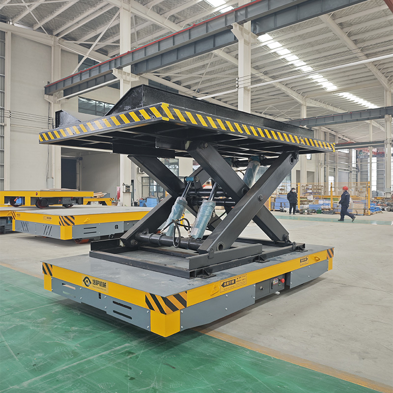 Scissor lift trackless transfer cart for handling 15 tons steel coils