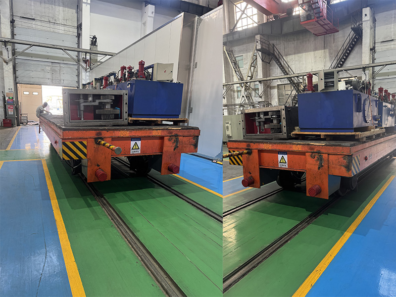 Carro de transferencia sobre rieles de 150 toneladas para estructuras de acero | Transporte de cargas pesadas de acero